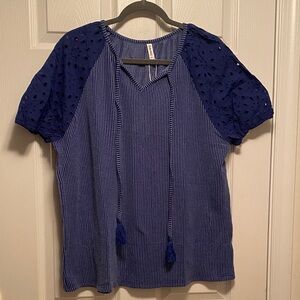 Falechay Blue Eyelet Sleeve Women's Top…size XL